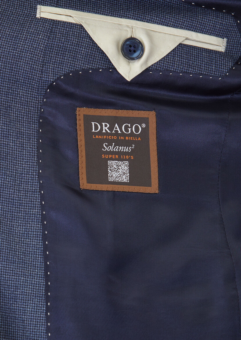 Light Navy Blue Checkered Zeroweight Slim Fit 100% Wool Suit - 5