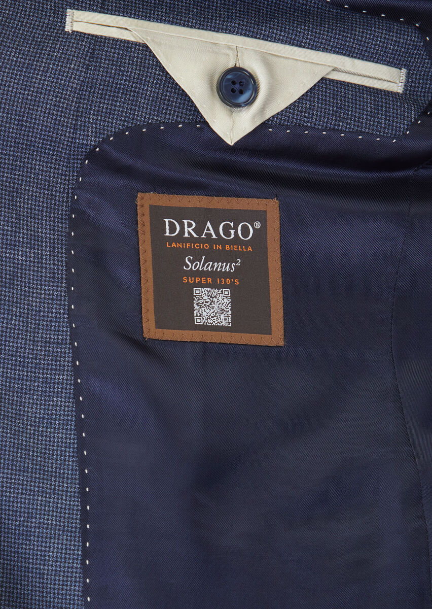 Light Navy Blue Checkered Zeroweight Slim Fit 100% Wool Suit - 5