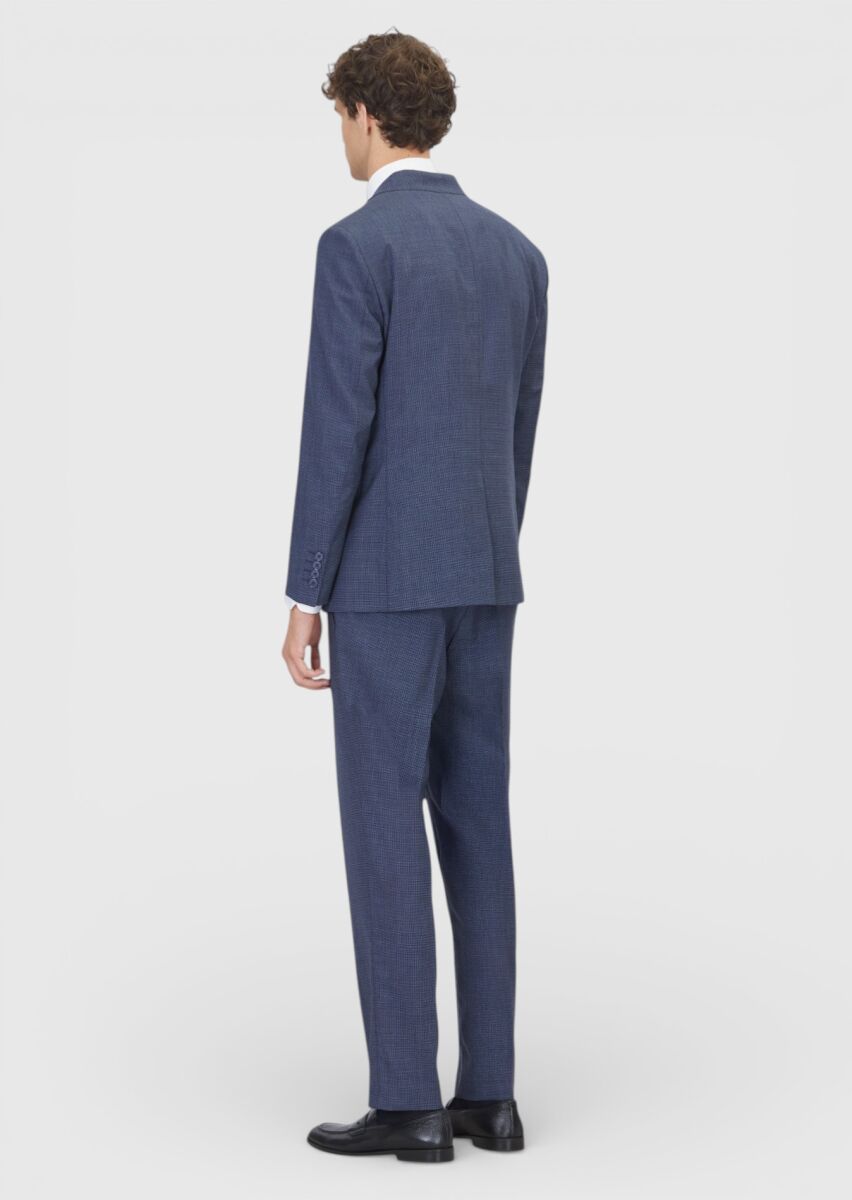 Light Navy Blue Checkered Zeroweight Slim Fit 100% Wool Suit - 6