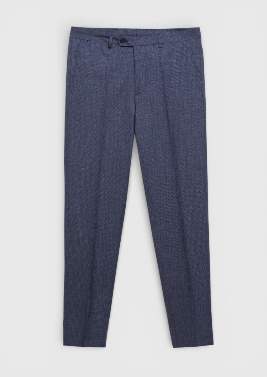 Light Navy Blue Checkered Zeroweight Slim Fit 100% Wool Suit - 8