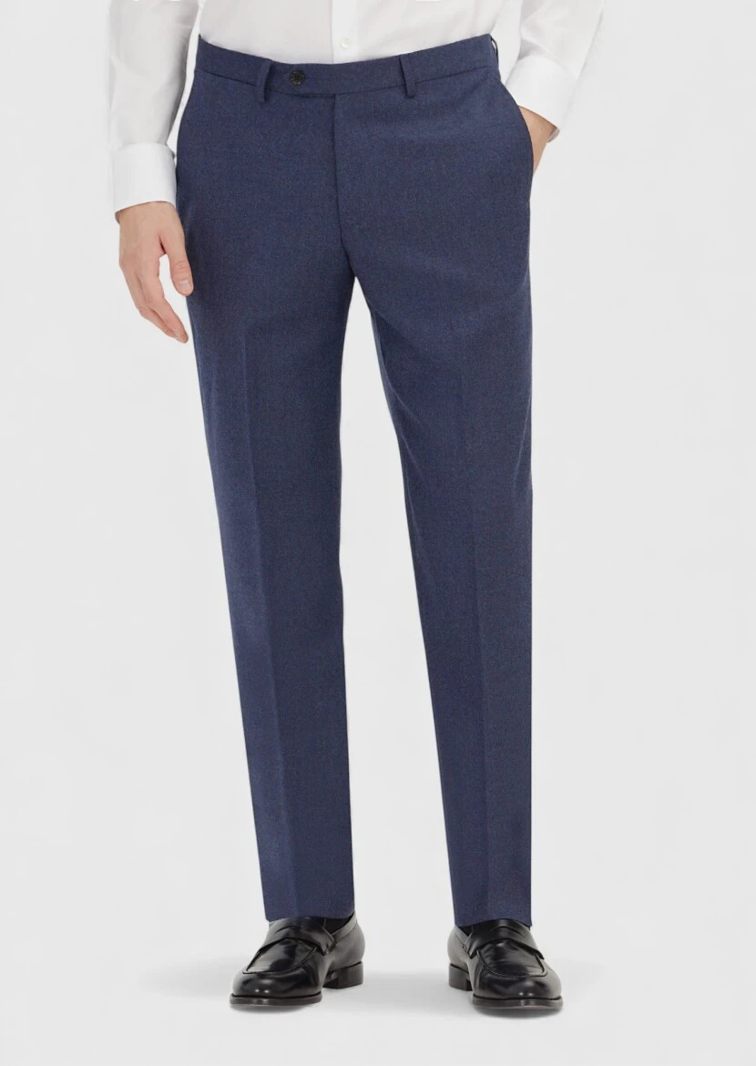 Light Navy Blue Material Regular Fit Classical 100% Wool Trousers - RAMSEY