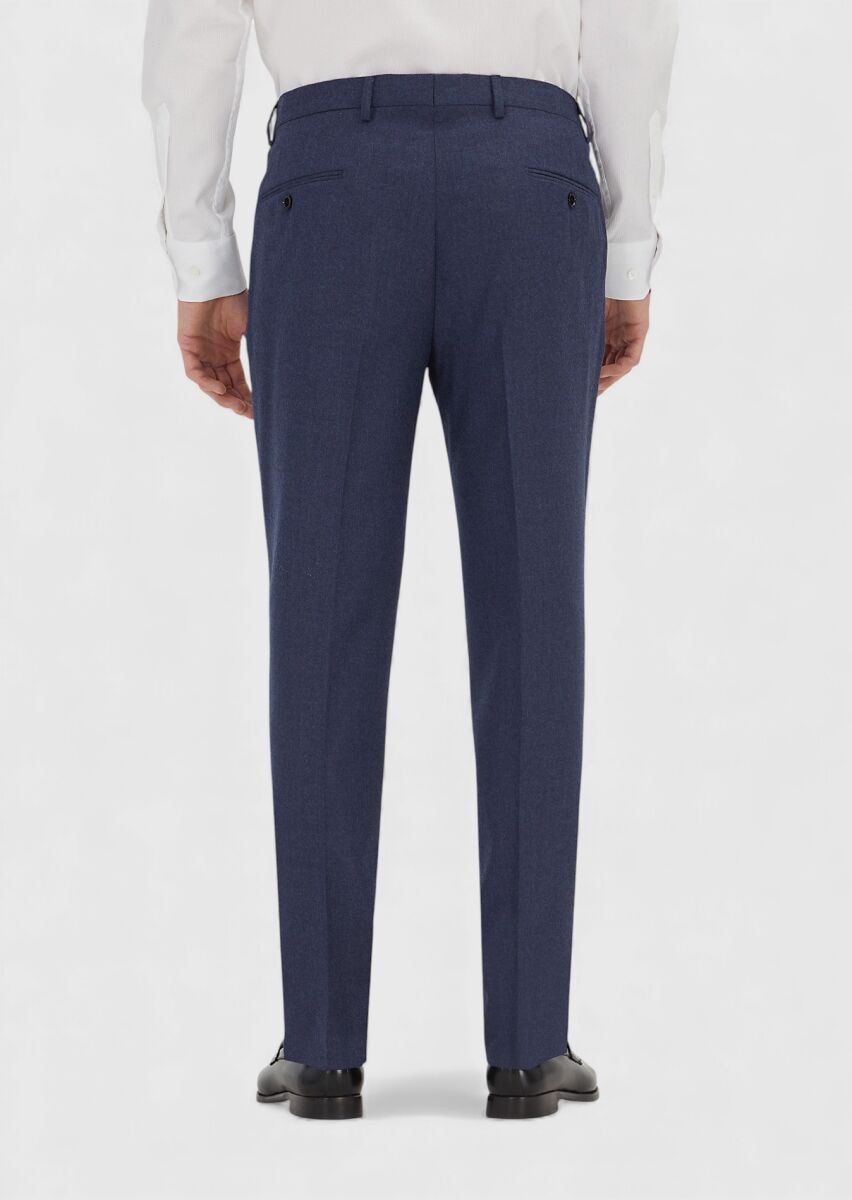Light Navy Blue Material Regular Fit Classical 100% Wool Trousers - 4