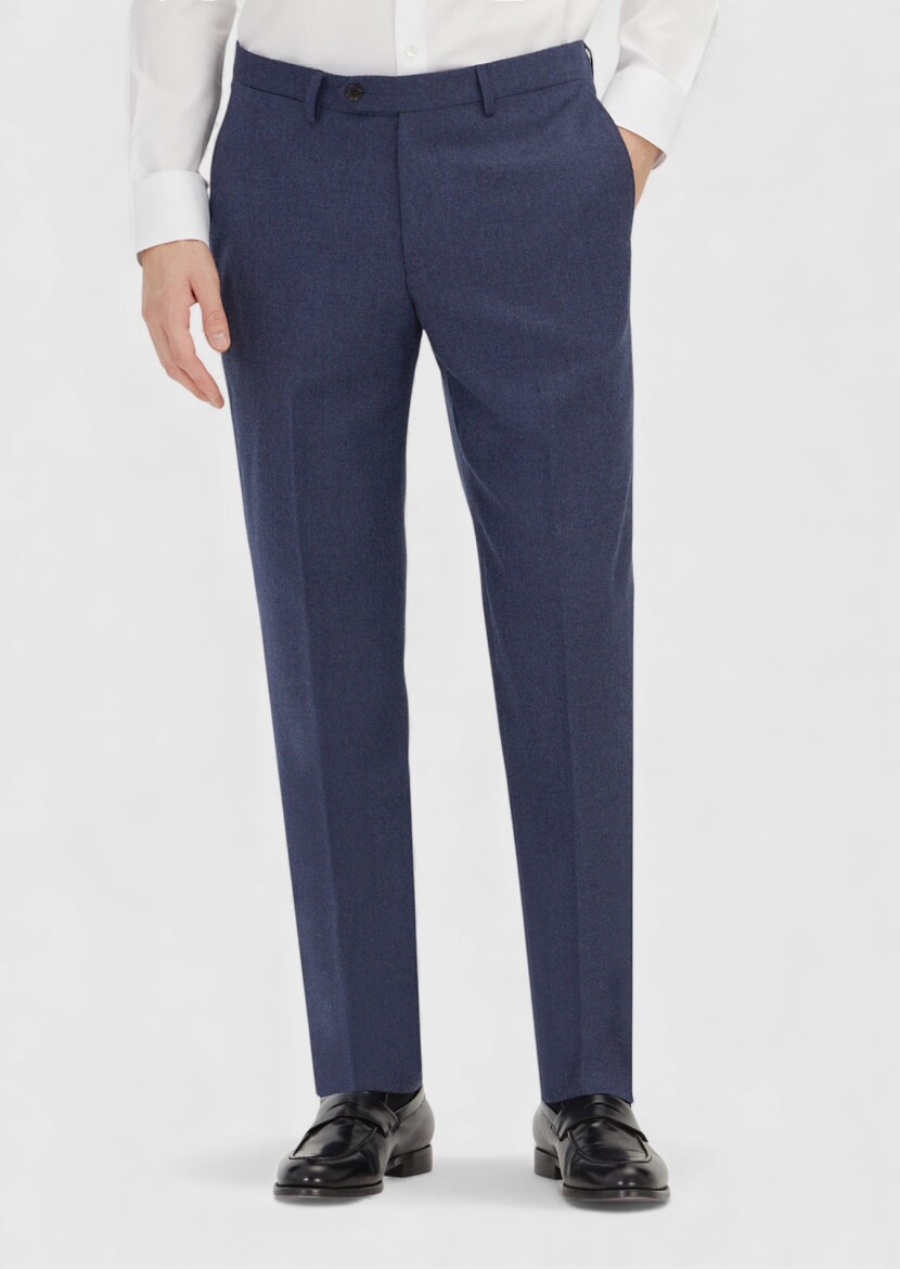 Light Navy Blue Material Regular Fit Classical 100% Wool Trousers - RAMSEY