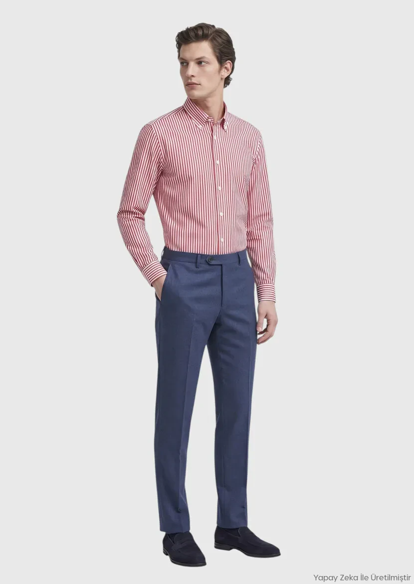 Light Navy Blue Material Regular Fit Classical 100% Wool Trousers - RAMSEY