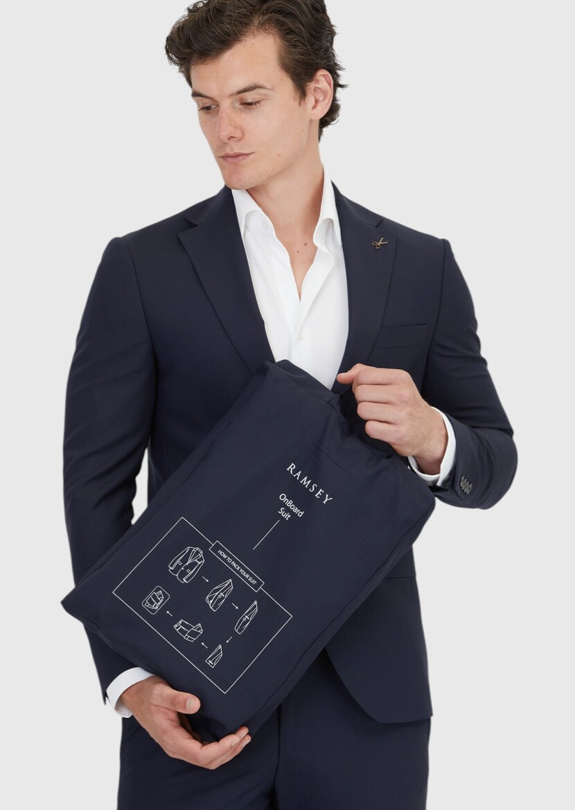 Light Navy Blue Micro Modern Fit Wool Blended Suit - 5