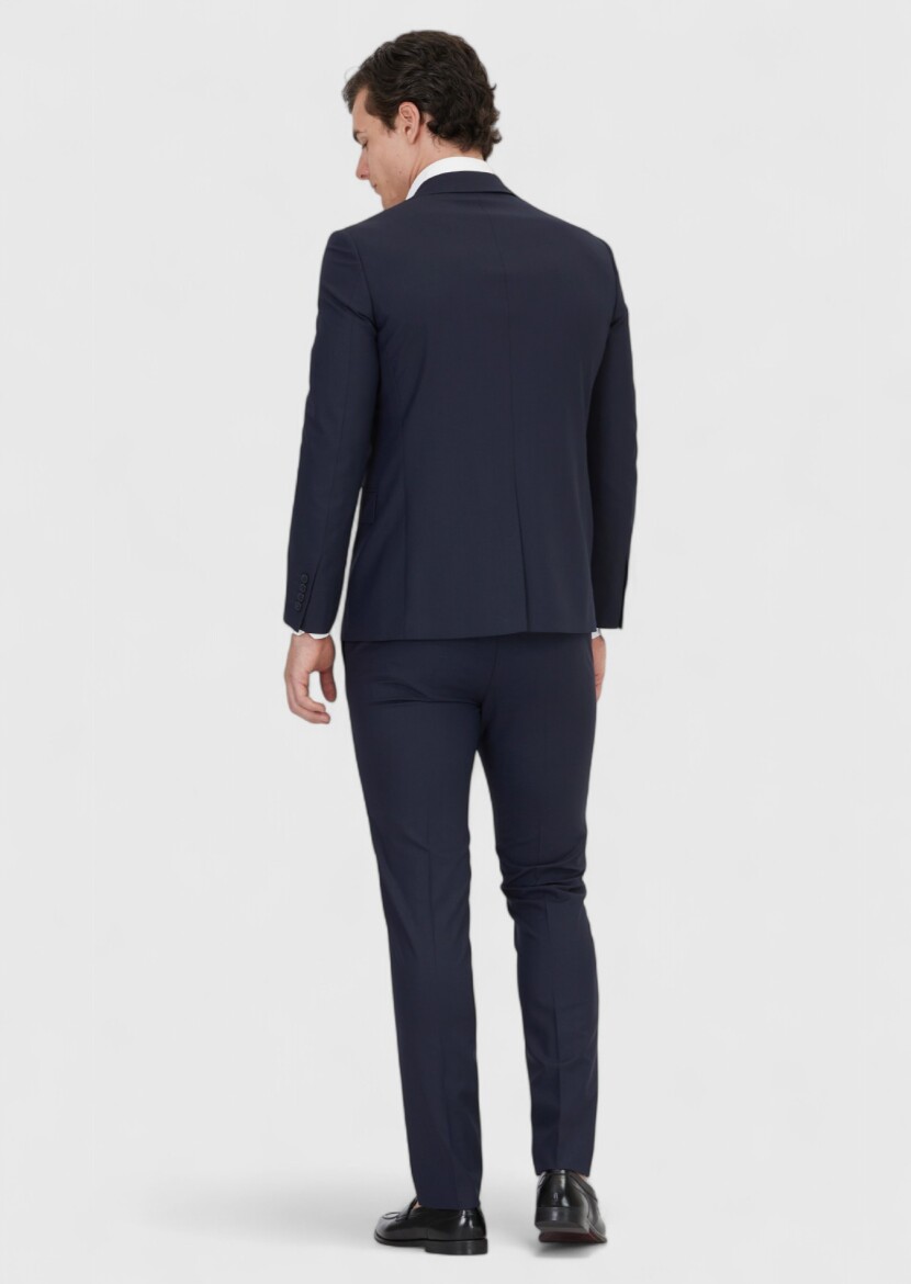 Light Navy Blue Micro Modern Fit Wool Blended Suit - 6