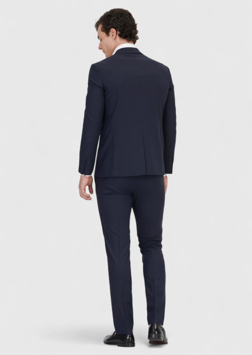 Light Navy Blue Micro Modern Fit Wool Blended Suit - 6