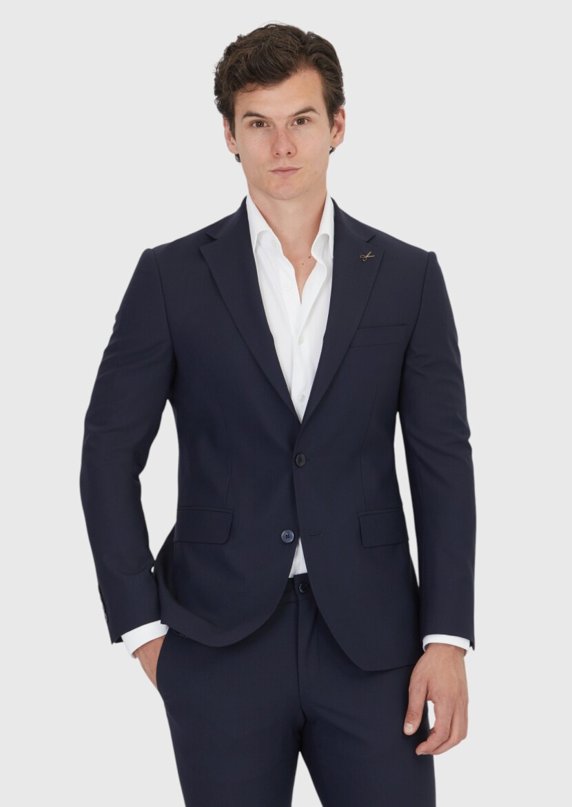 Light Navy Blue Micro Modern Fit Wool Blended Suit - RAMSEY