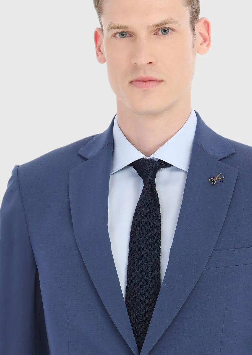 Light Navy Blue Micro Thin&Taller Slim Fit Wool Blended Suit - 3