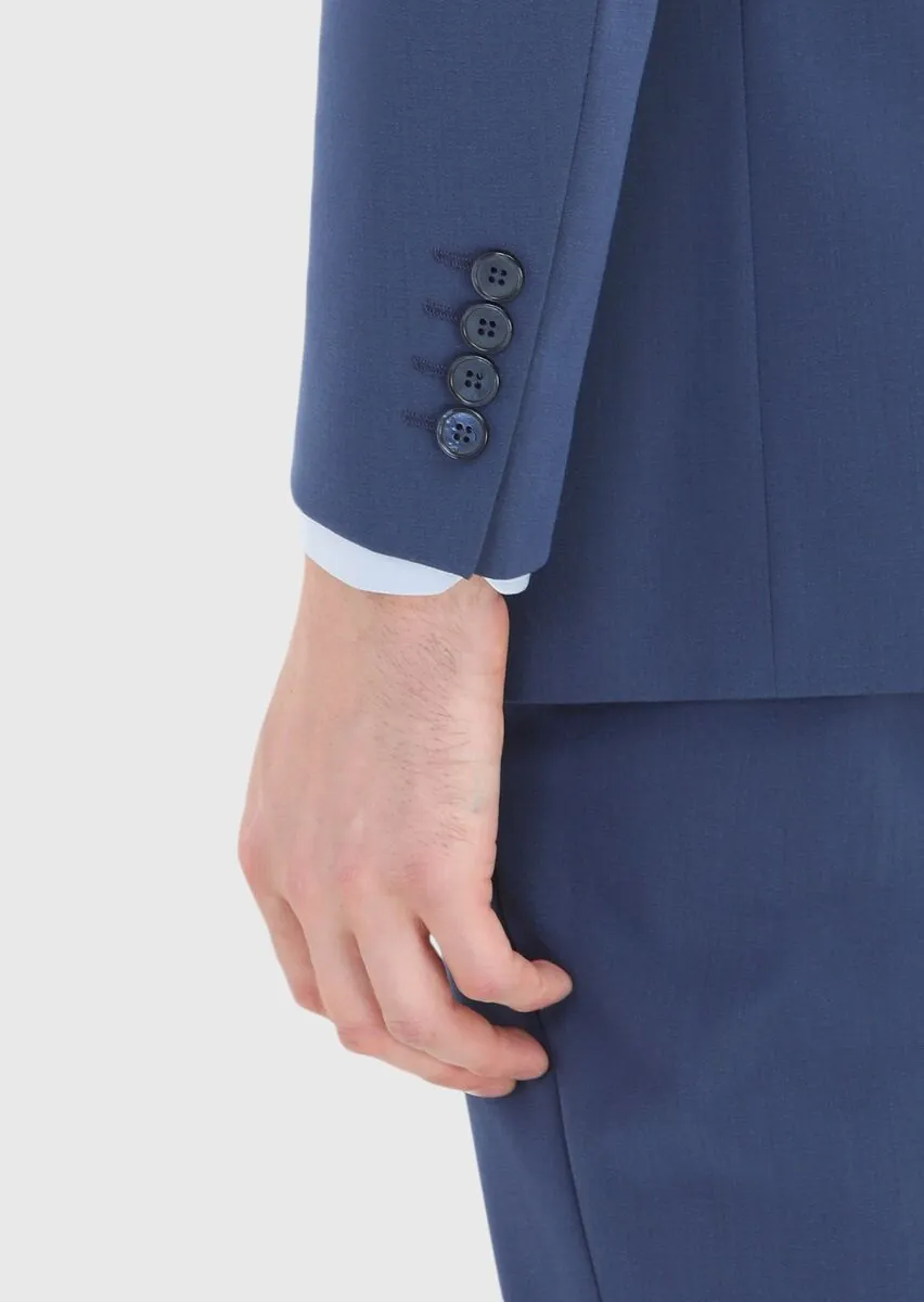 Light Navy Blue Micro Thin&Taller Slim Fit Wool Blended Suit - 4