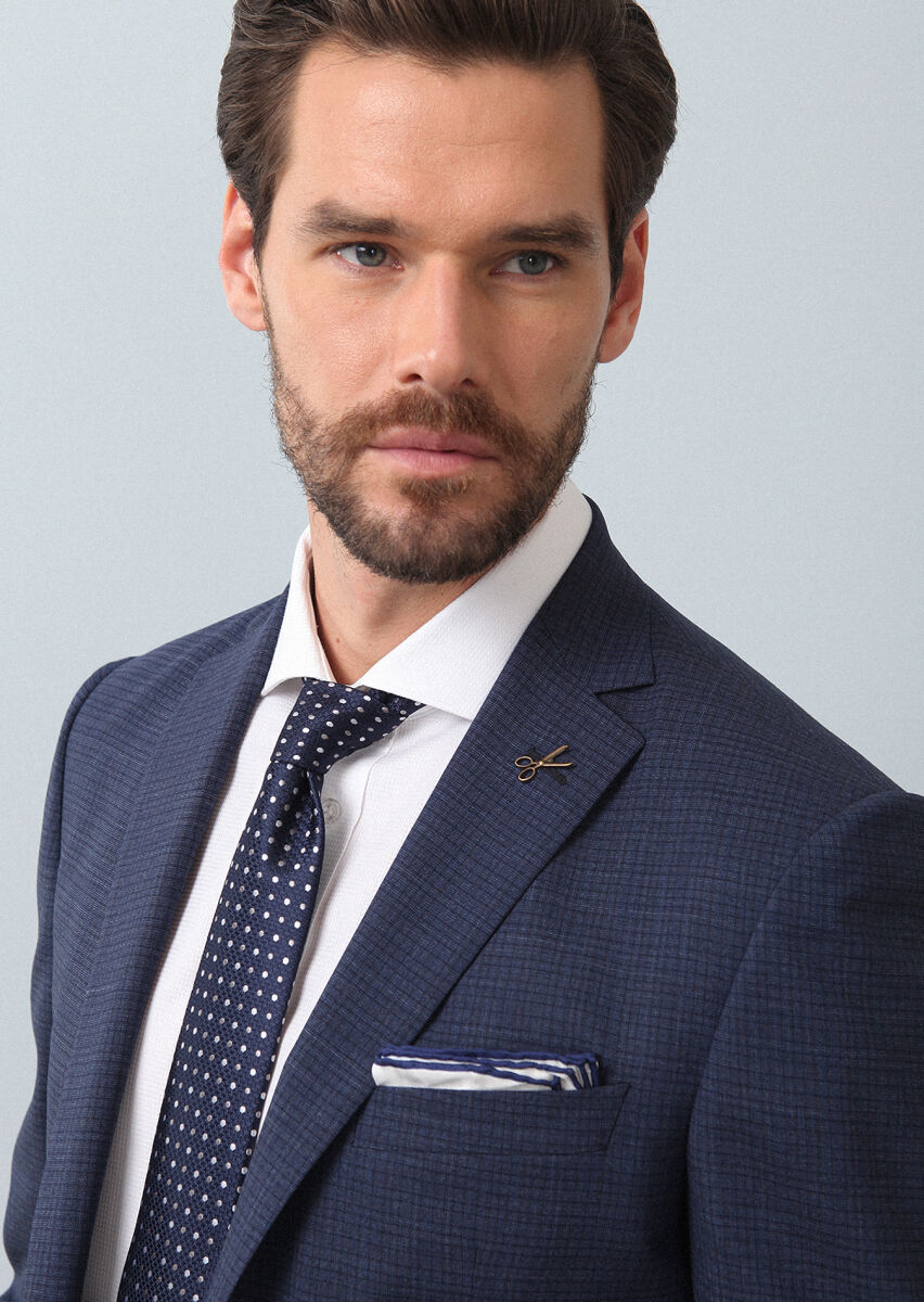 Light Navy Blue Micro Zeroweight Slim Fit 100% Wool Suit - 2