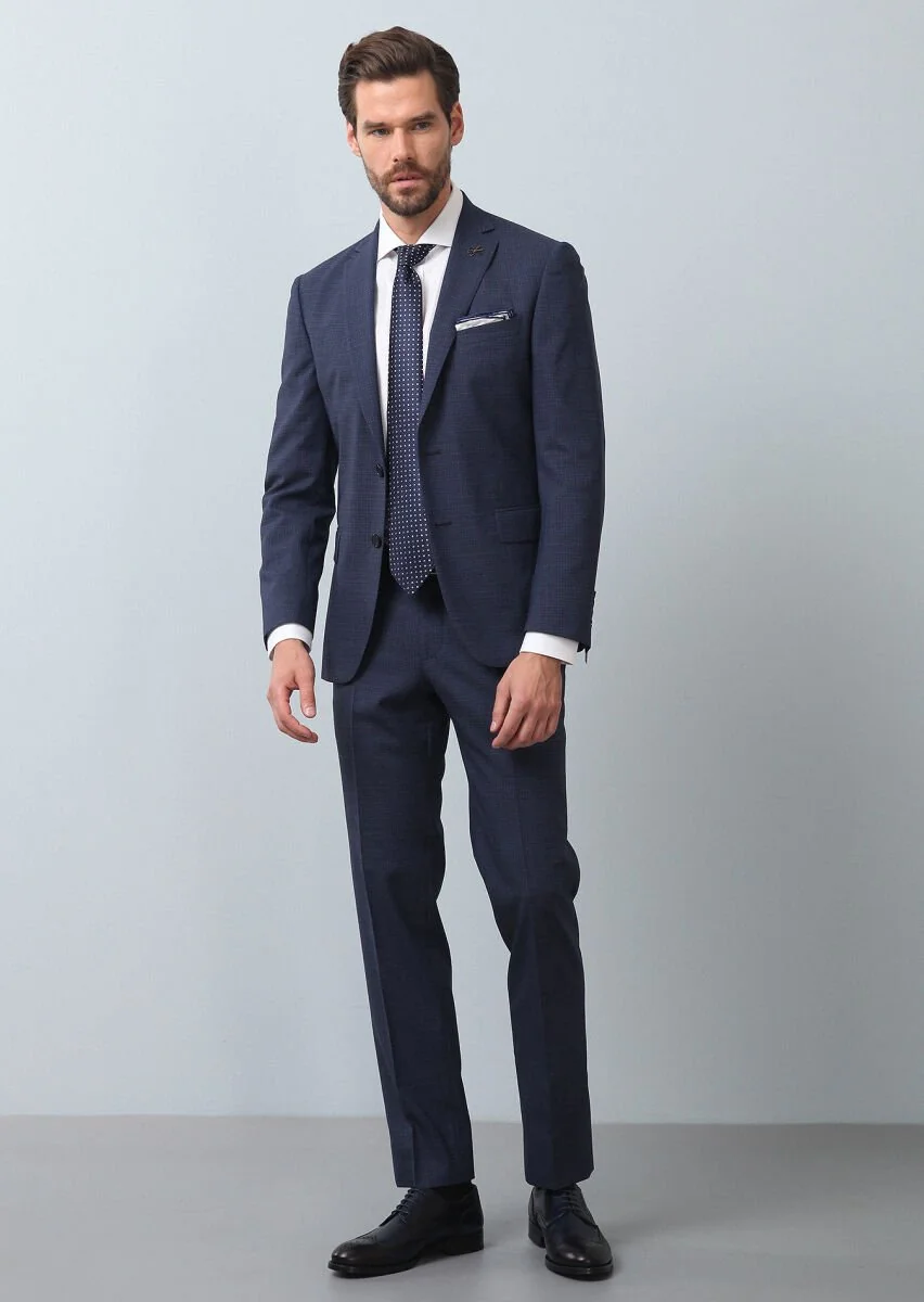 Light Navy Blue Micro Zeroweight Slim Fit 100% Wool Suit - 3