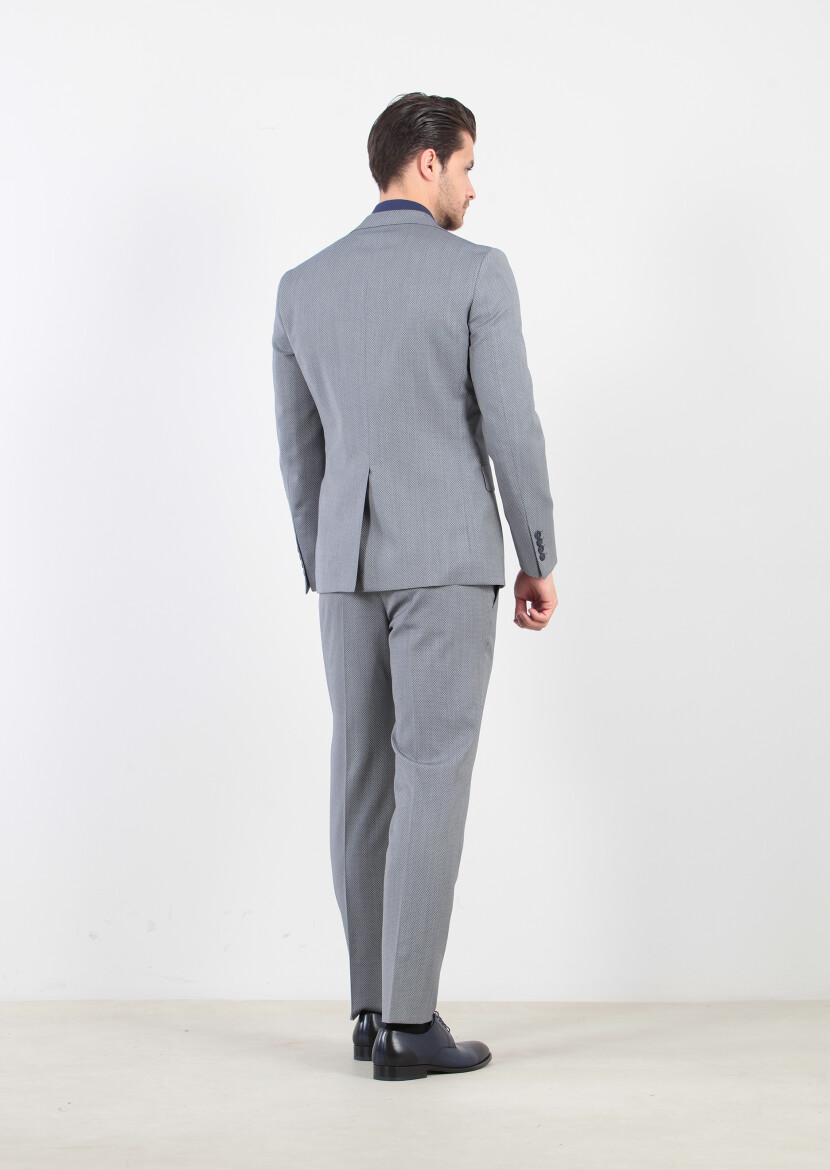 Light Navy Blue Micro Zeroweight Slim Fit Wool Blended Suit - 4