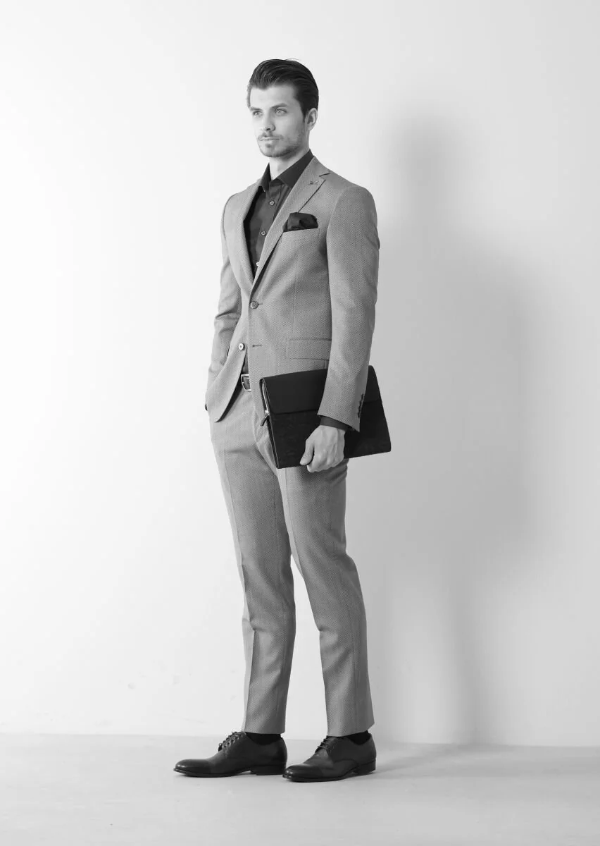 Light Navy Blue Micro Zeroweight Slim Fit Wool Blended Suit - 4