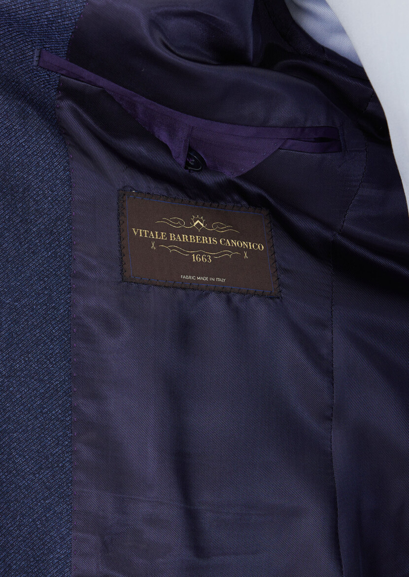 Light Navy Blue Patterned Zeroweight Slim Fit 100% Wool Suit - 5