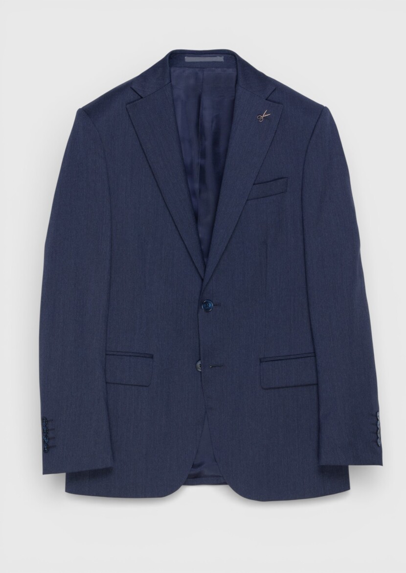 Light Navy Blue Plain Modern Fit 100% Wool Suit - RAMSEY