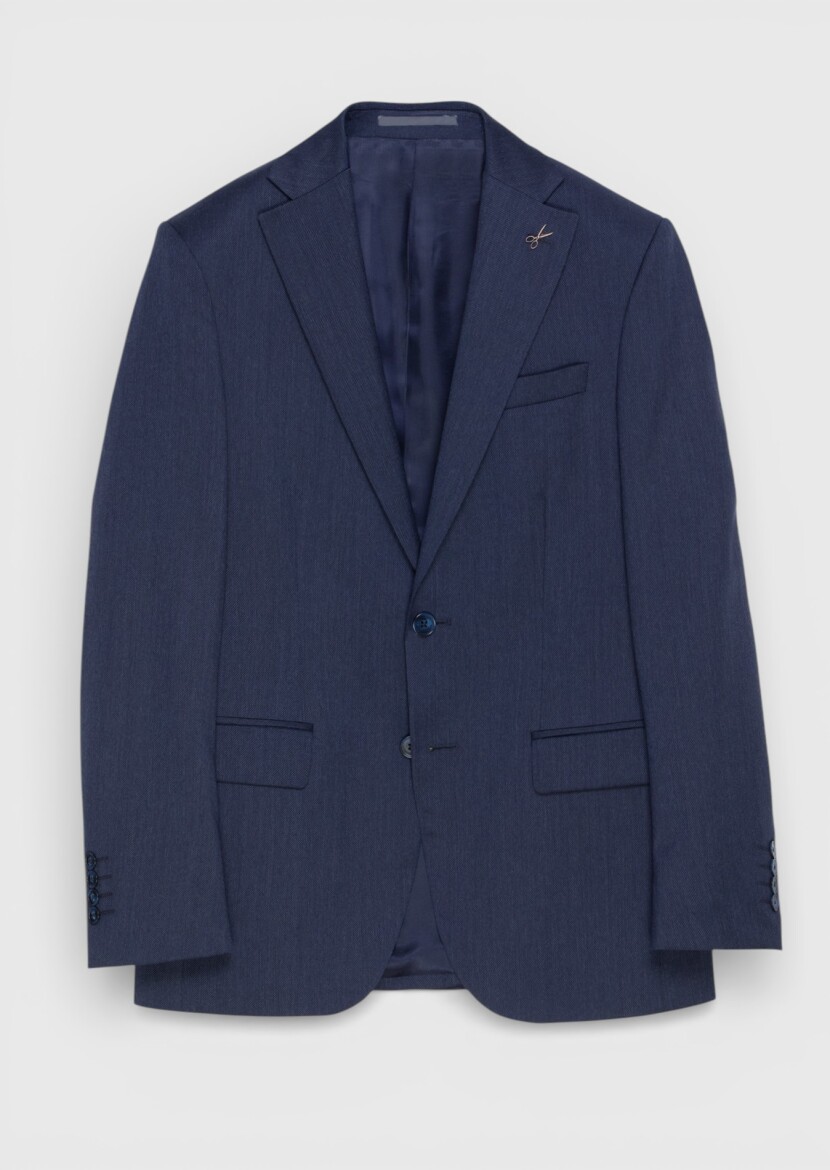 Light Navy Blue Plain Modern Fit 100% Wool Suit - 5