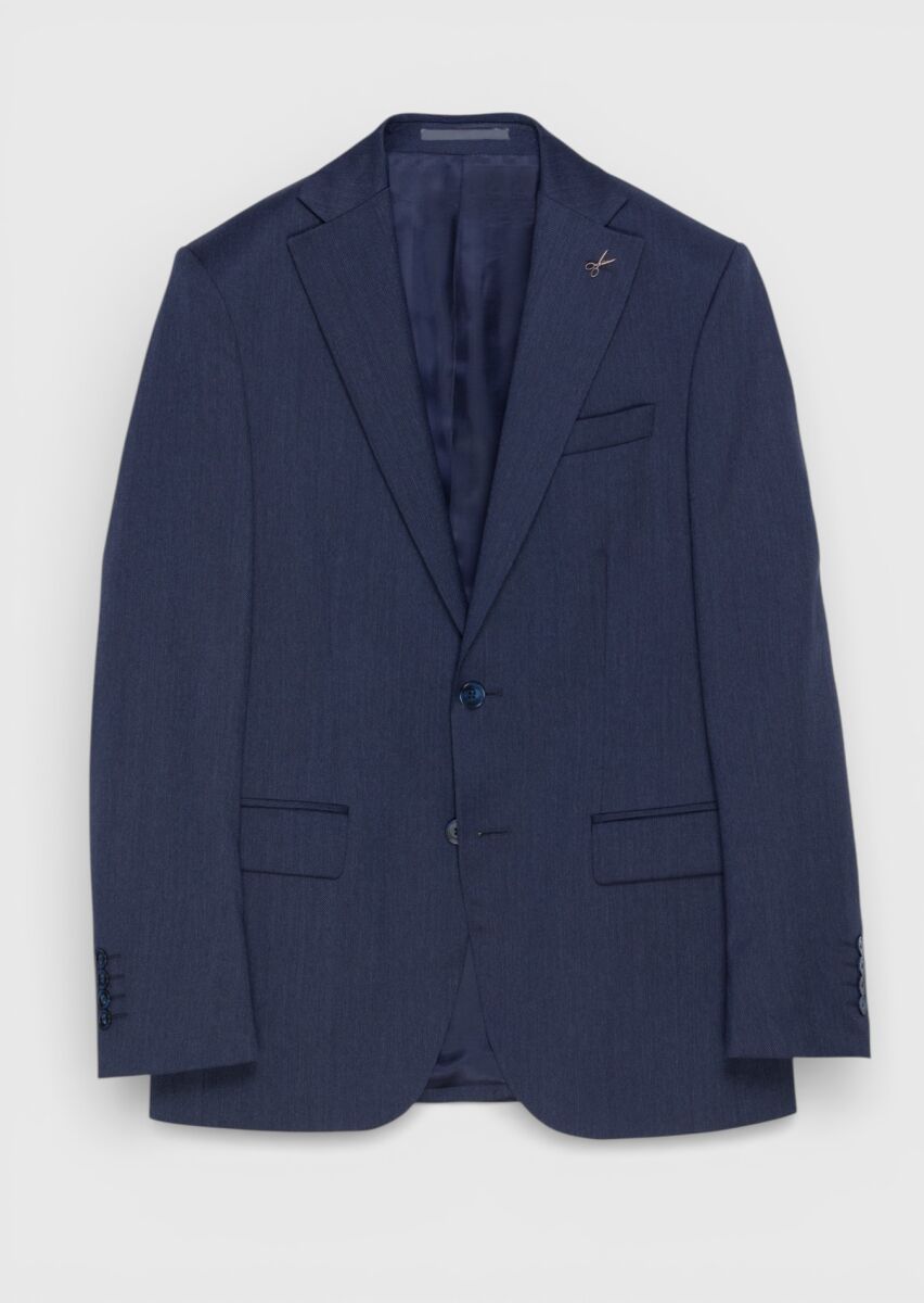 Light Navy Blue Plain Modern Fit 100% Wool Suit - 5