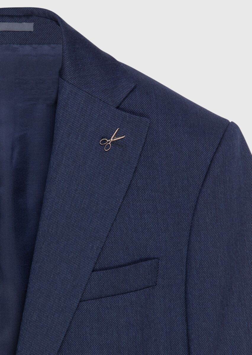 Light Navy Blue Plain Modern Fit 100% Wool Suit - 6