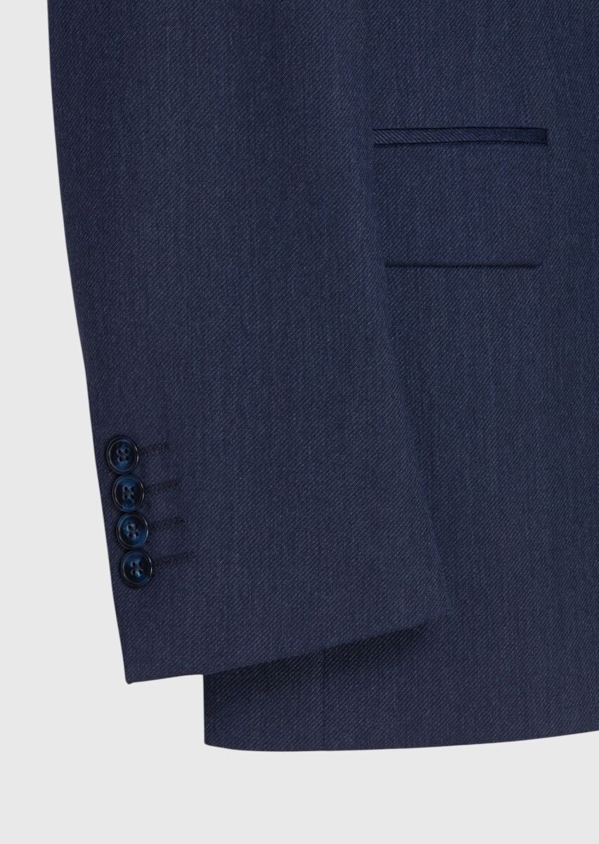 Light Navy Blue Plain Modern Fit 100% Wool Suit - 7