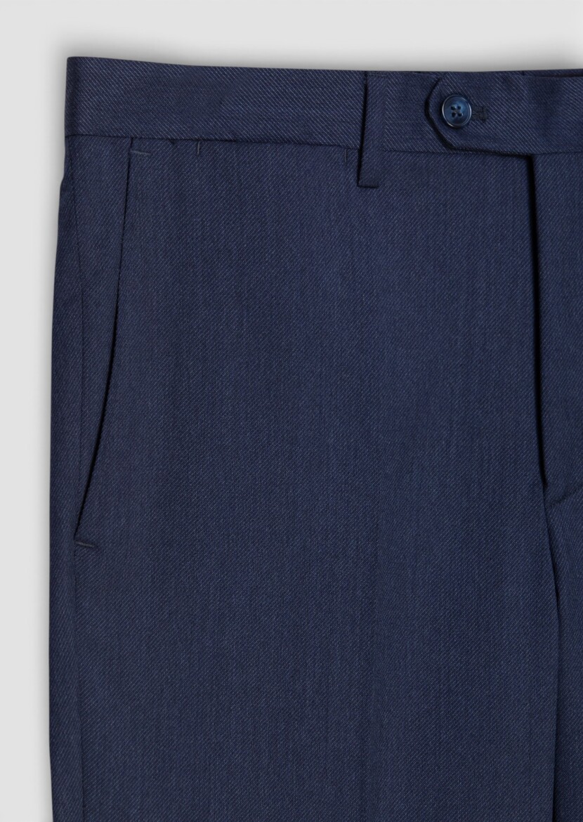 Light Navy Blue Plain Modern Fit 100% Wool Suit - 9