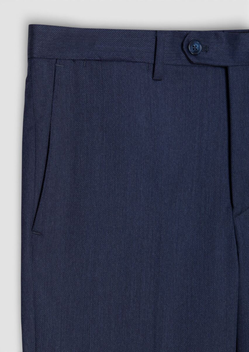 Light Navy Blue Plain Modern Fit 100% Wool Suit - 9