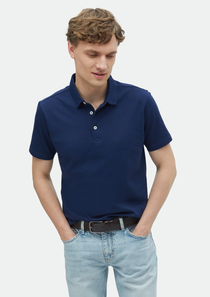 Light Navy Blue Plain Polo Neck 100% Cotton T-Shirt 