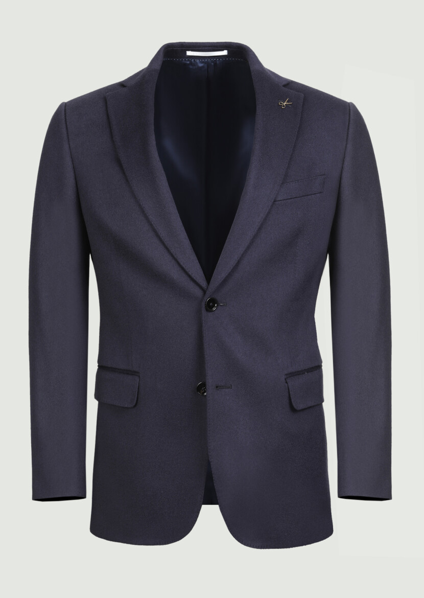 Light Navy Blue Plain Regular Fit 100% Cashmire Jacket - 6