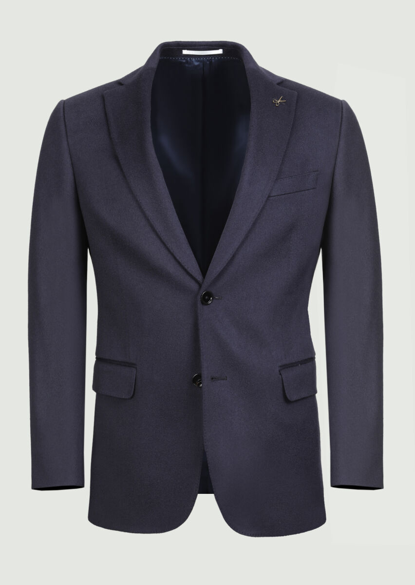 Light Navy Blue Plain Regular Fit 100% Cashmire Jacket - 6