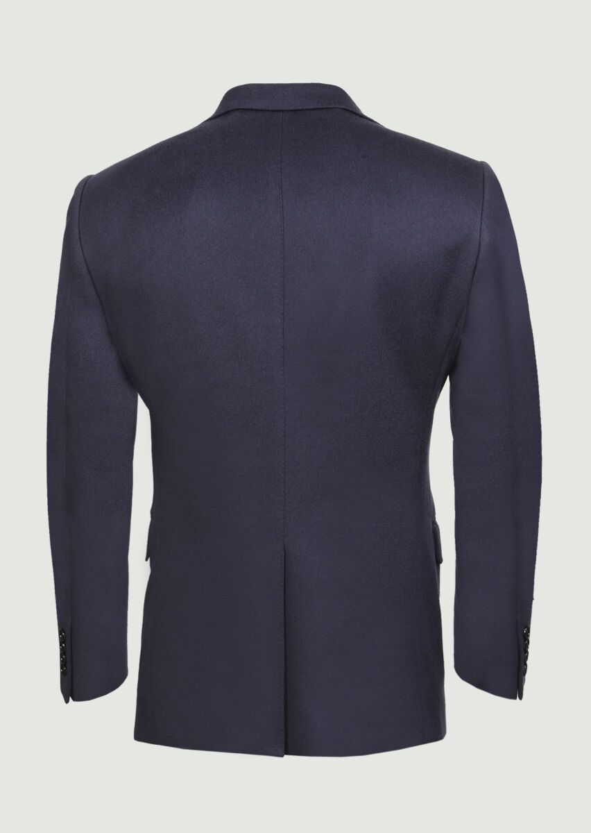 Light Navy Blue Plain Regular Fit 100% Cashmire Jacket - 7