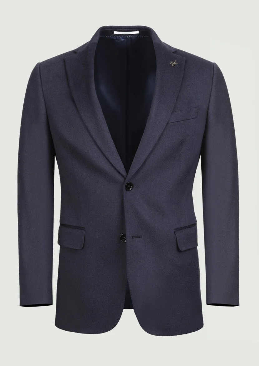 Light Navy Blue Plain Regular Fit 100% Cashmire Jacket - 6