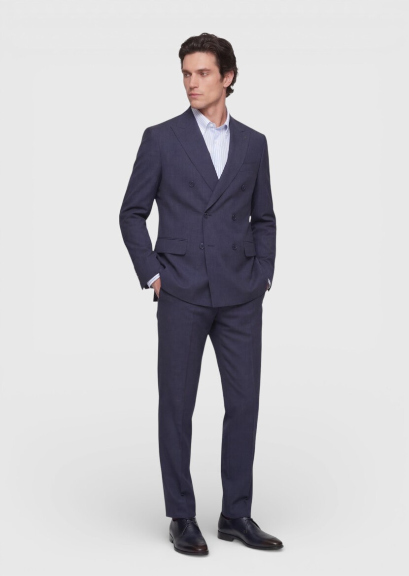 Light Navy Blue Plain Zeroweight Slim Fit Silk Blended Suit - RAMSEY