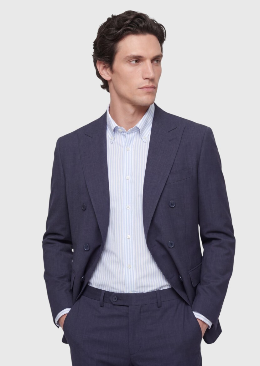 Light Navy Blue Plain Zeroweight Slim Fit Silk Blended Suit - RAMSEY