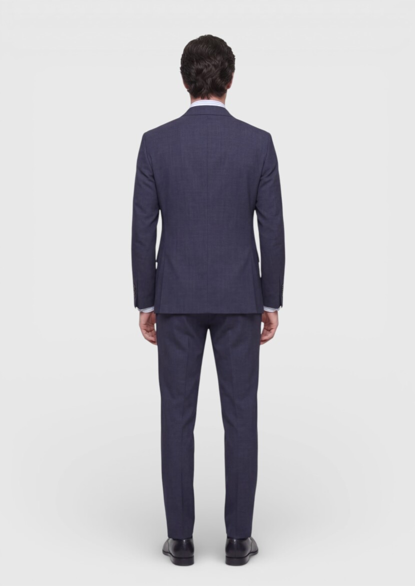 Light Navy Blue Plain Zeroweight Slim Fit Silk Blended Suit - 5