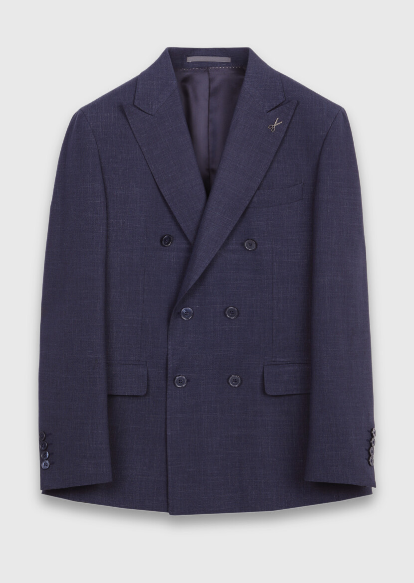 Light Navy Blue Plain Zeroweight Slim Fit Silk Blended Suit - 6