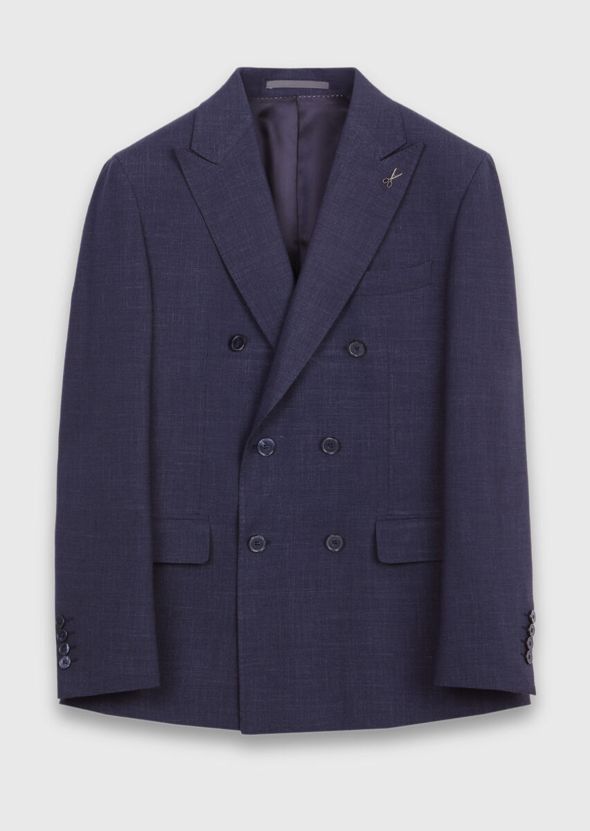 Light Navy Blue Plain Zeroweight Slim Fit Silk Blended Suit - 6