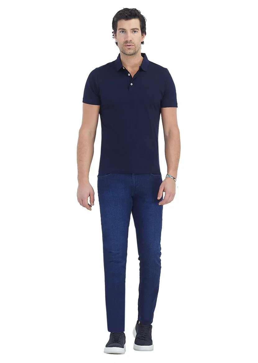 Light Navy Blue Polo Neck 100% Cotton T-Shirt - 1