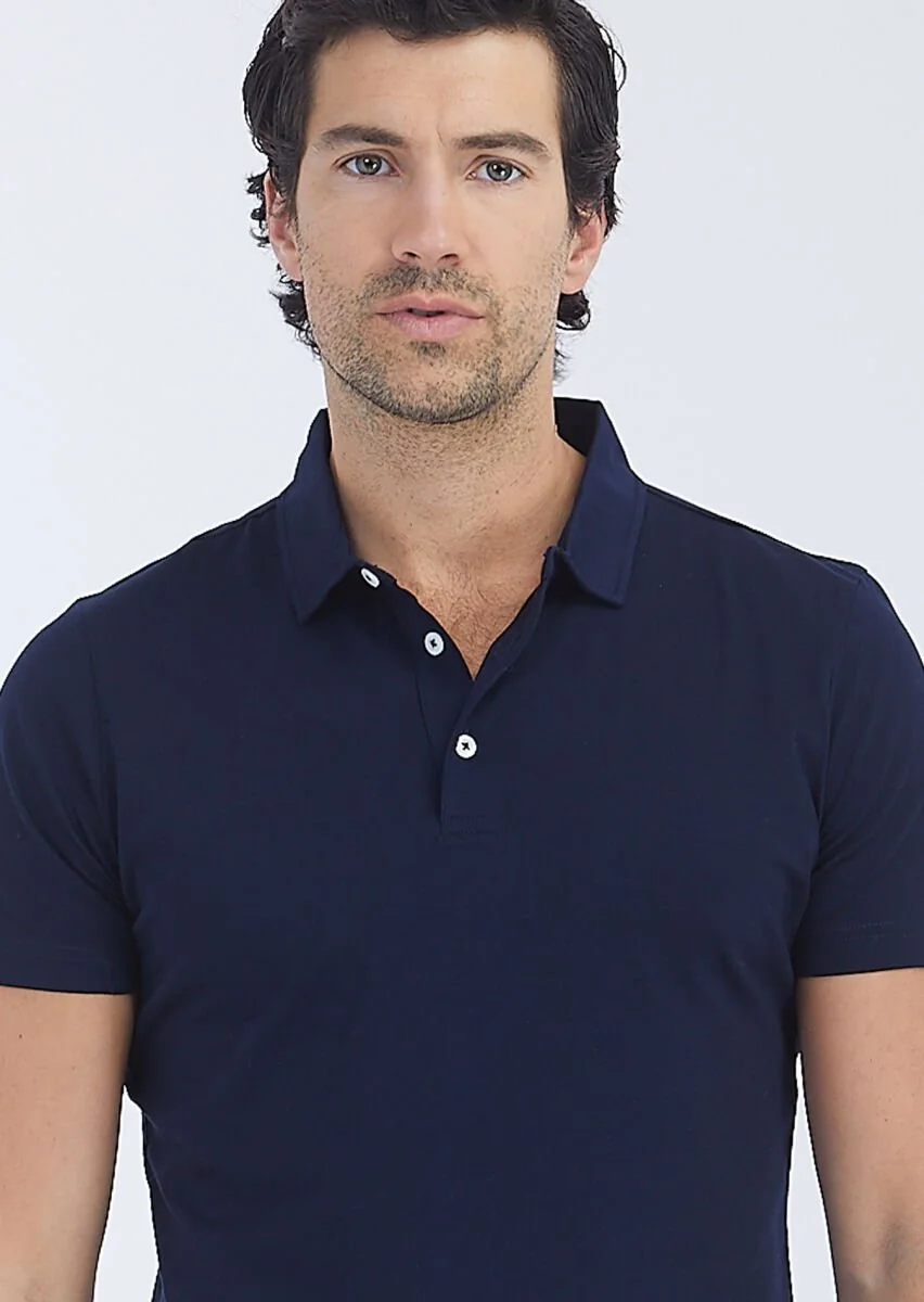 Light Navy Blue Polo Neck 100% Cotton T-Shirt - 3