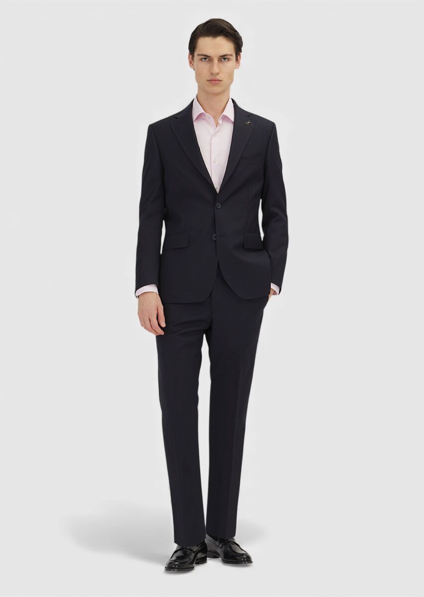 Light Navy Blue Printed Zeroweight Slim Fit Wool Blended Suit - 1