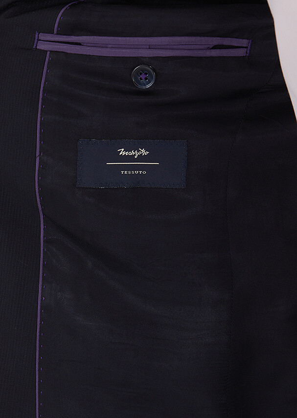 Light Navy Blue Printed Zeroweight Slim Fit Wool Blended Suit - 4