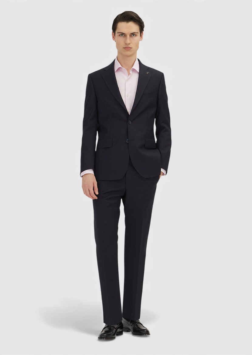 Light Navy Blue Printed Zeroweight Slim Fit Wool Blended Suit - RAMSEY