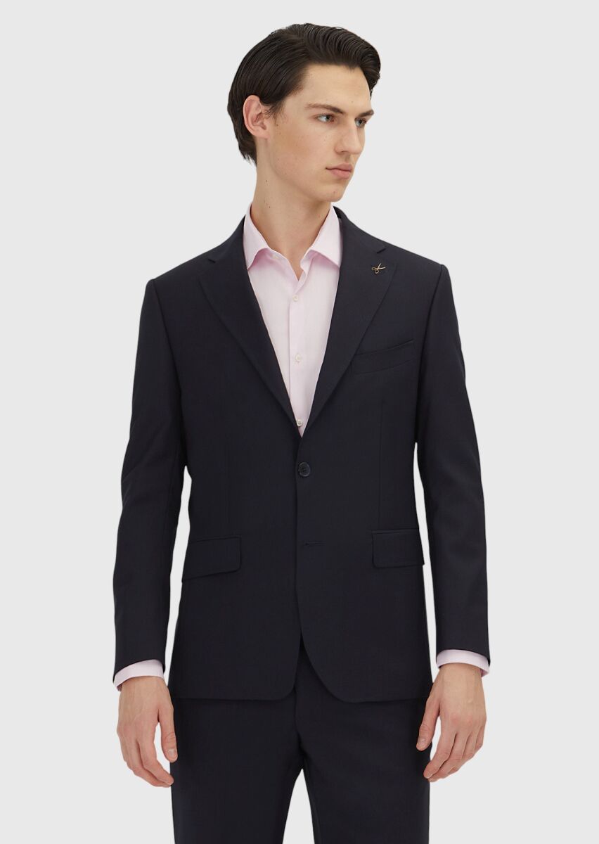 Light Navy Blue Printed Zeroweight Slim Fit Wool Blended Suit - 2