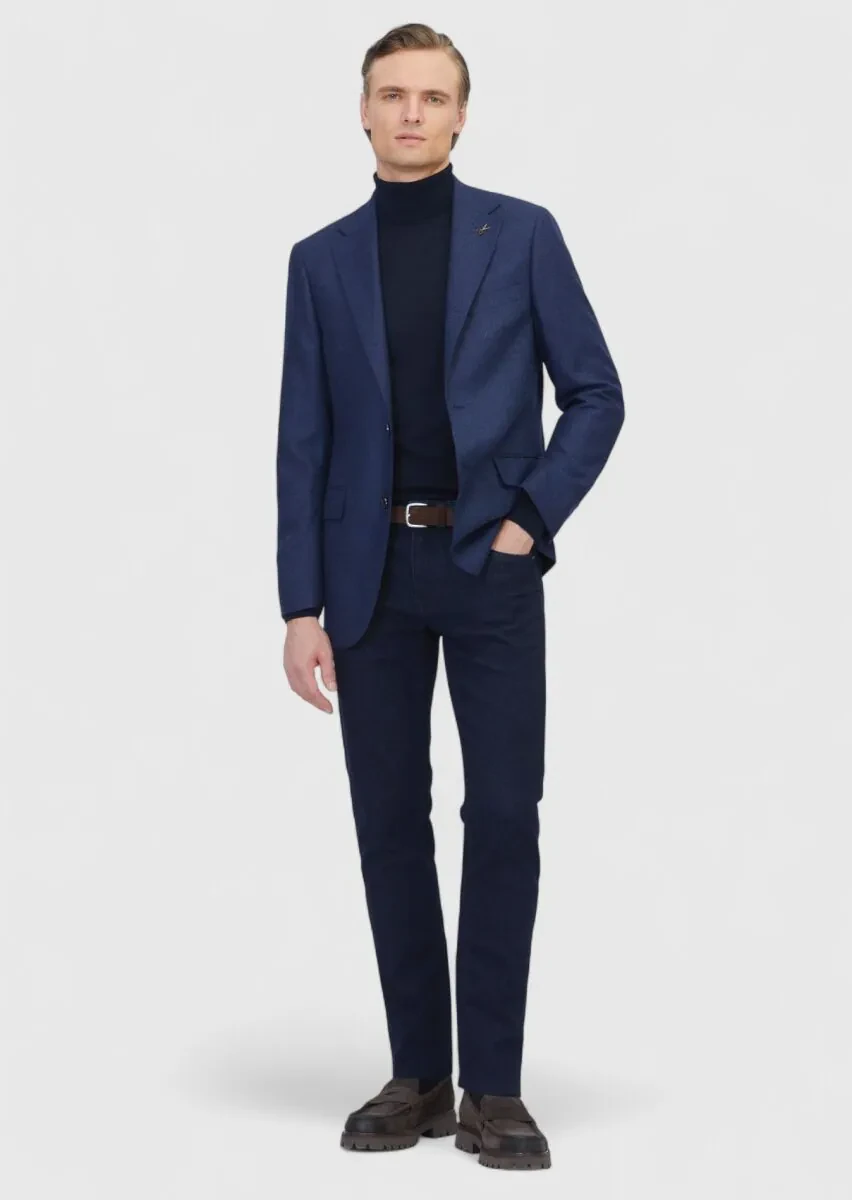 Light Navy Blue Regular Fit Silk Blended Jacket - 2
