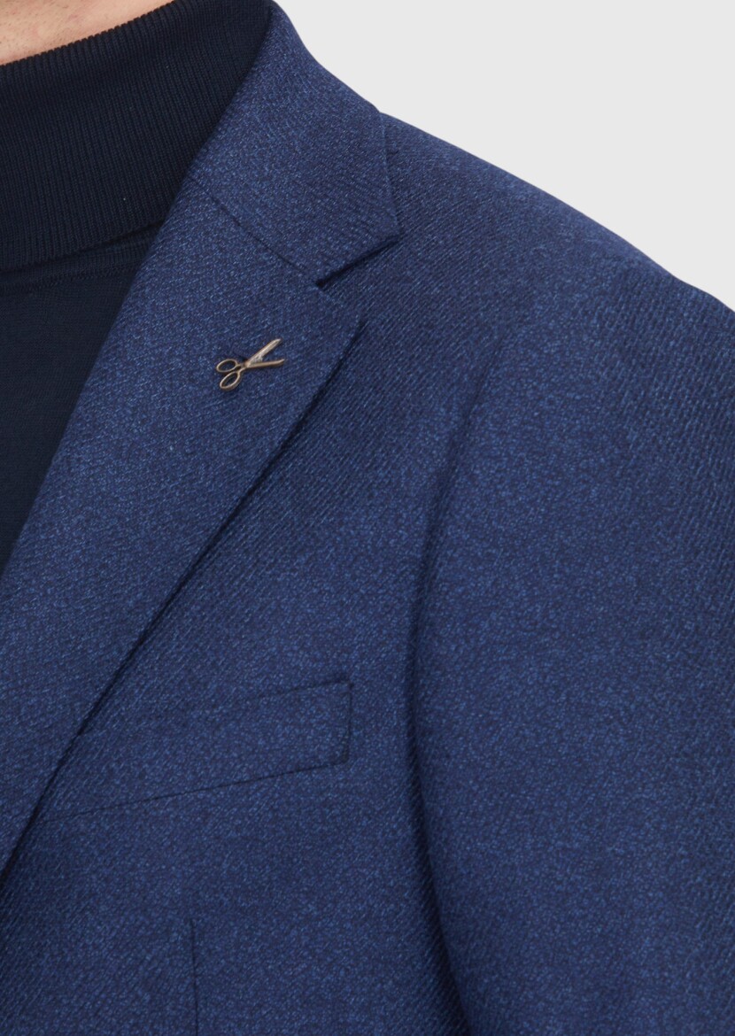 Light Navy Blue Regular Fit Silk Blended Jacket - 4