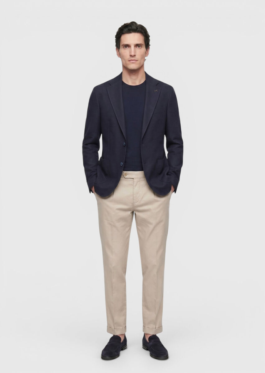 Light Navy Blue Shirt Shoulder Slim Fit Wool Blended Jacket - 1