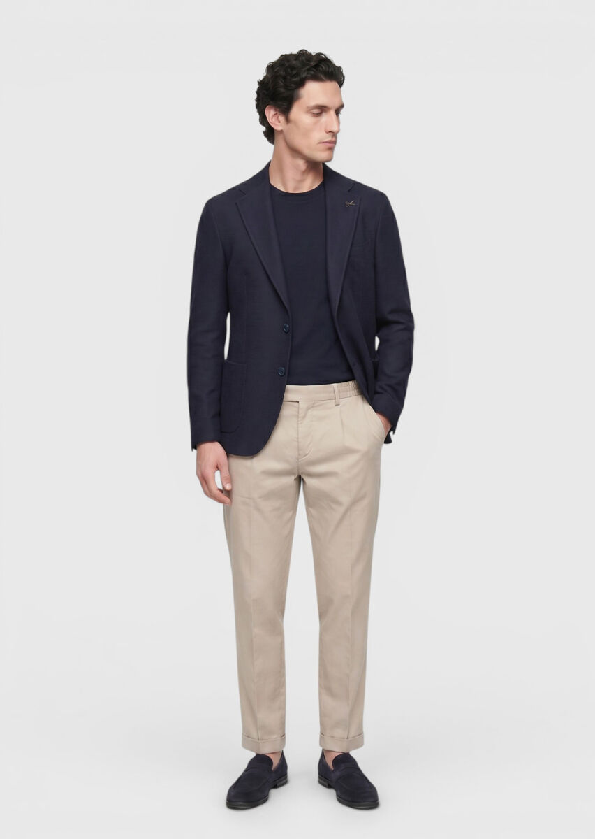 Light Navy Blue Shirt Shoulder Slim Fit Wool Blended Jacket - 4
