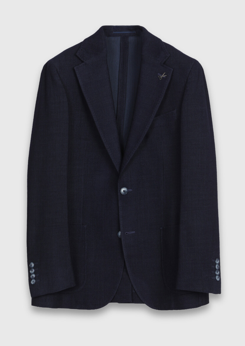 Light Navy Blue Shirt Shoulder Slim Fit Wool Blended Jacket - 6