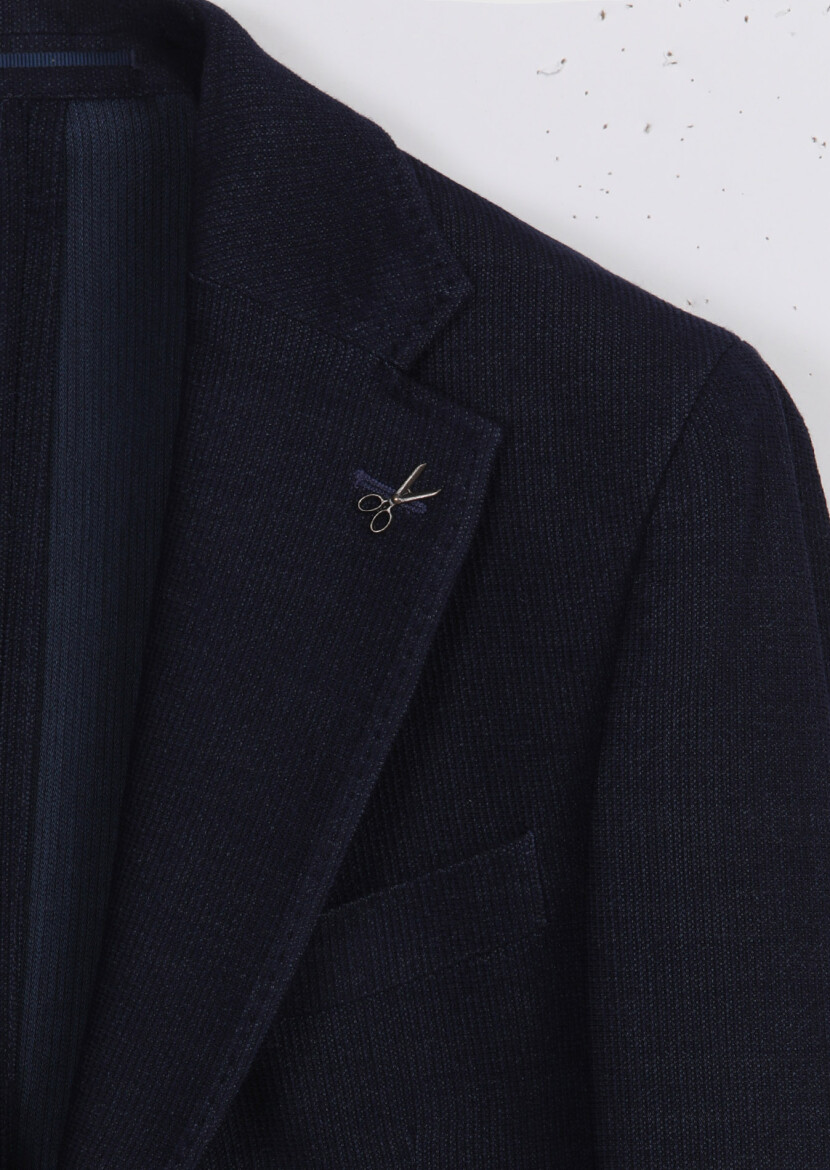 Light Navy Blue Shirt Shoulder Slim Fit Wool Blended Jacket - 7