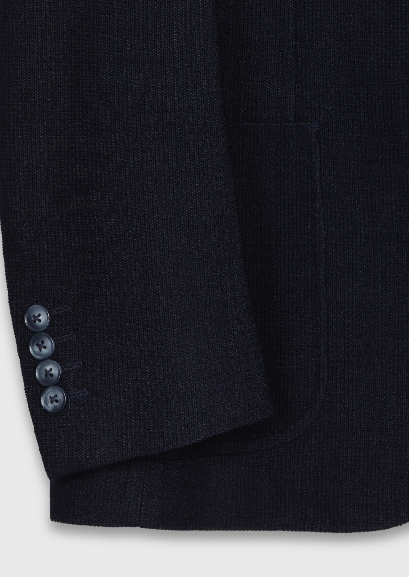 Light Navy Blue Shirt Shoulder Slim Fit Wool Blended Jacket - 8