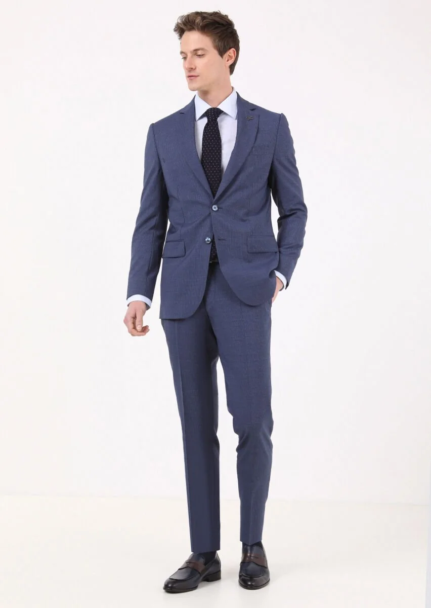 Light Navy Blue Striped Thin&Taller Slim Fit 100% Wool Suit - 1